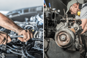 Images of people working on automotive engines